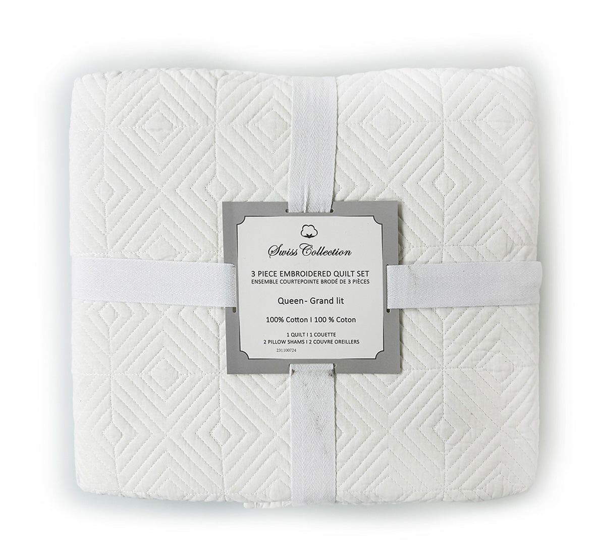3Pc Embroidered Quilt Set - 100% Cotton