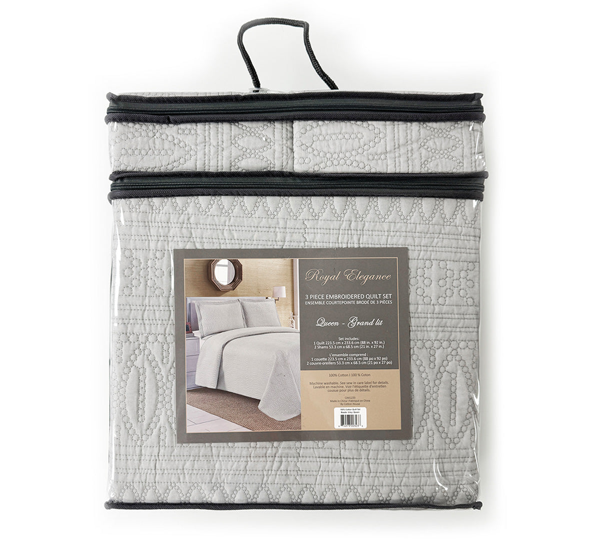3Pc Embroidered Quilt Set - 100% Cotton
