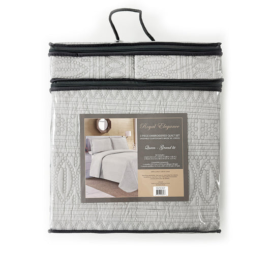 3Pc Embroidered Quilt Set - 100% Cotton