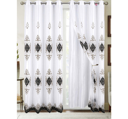 Lucinda Sheer Embroidery Curtain w/ Lining - Black