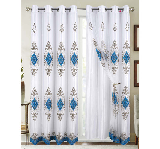 Lucinda Sheer Embroidery Curtain w/ Lining - Turquoise