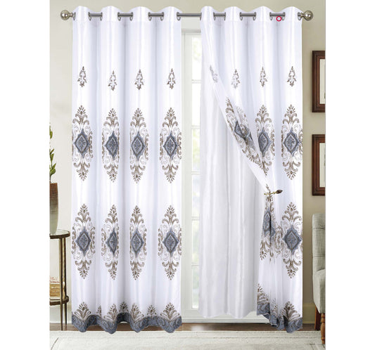 Lucinda Sheer Embroidery Curtain w/ Lining - Grey