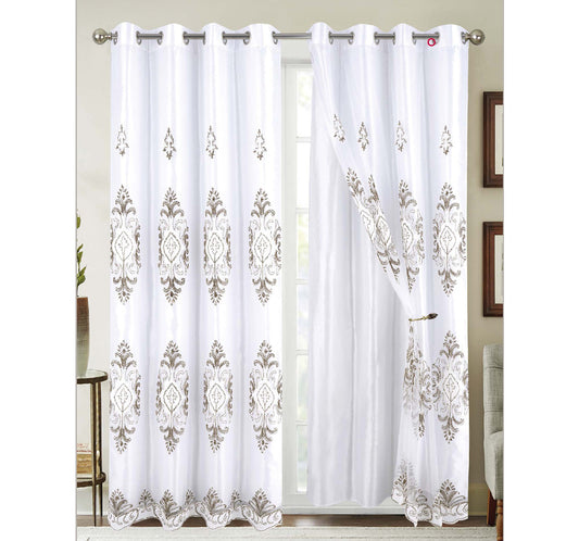 Lucinda Sheer Embroidery Curtain w/ Lining - White