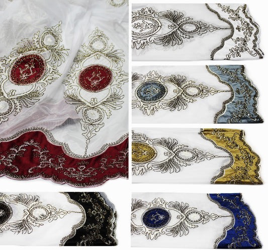 Pearl Sheer Embroidery Curtain - Blue